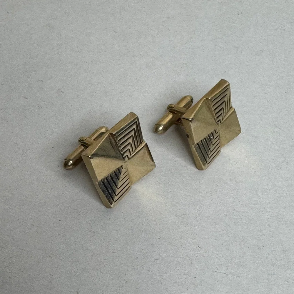 Vintage Swank Gold-Tone Square Art Deco Geometric Cufflinks Mens Accessory